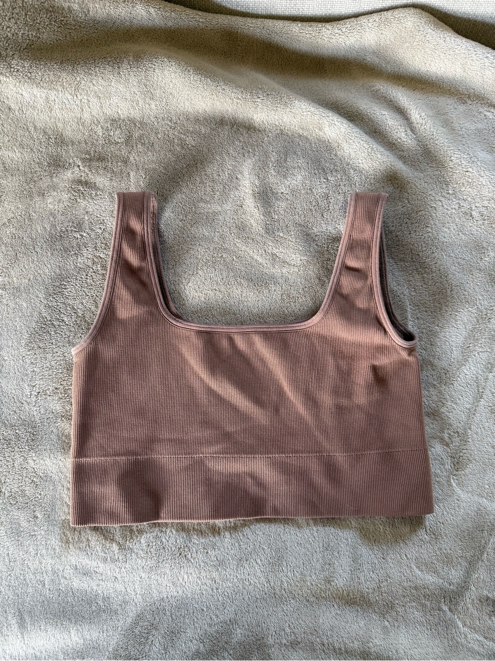 Square-Neck Ribbed Crop Tank in Taupe
